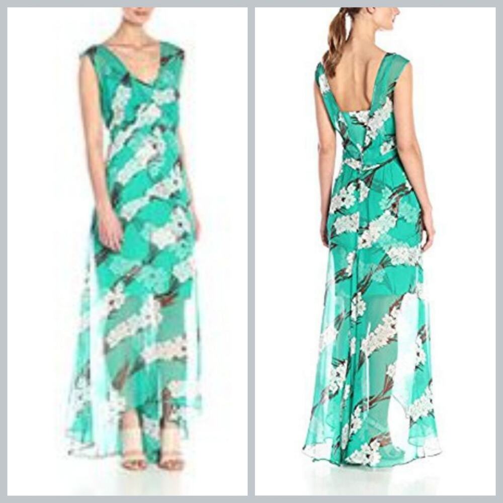 Anthropologie Tracy Reese Black Label 100% Silk Floral Godet Maxi Dress
